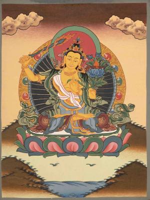 Manjushree Thangka Painting | Original Hand-Painted Bodhisattva Of Wisdom | Yoga Meditation Canvas Art